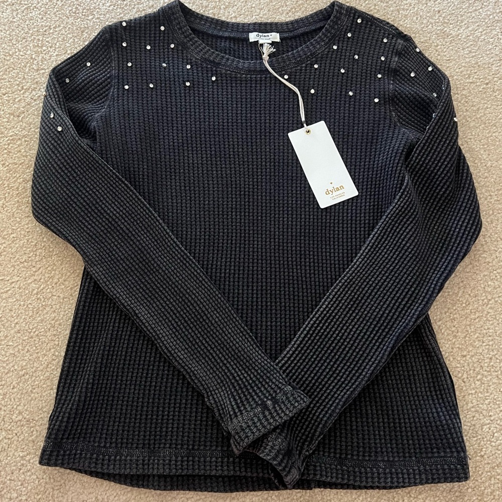 Dylan Los Angeles NWT Rhinestone Waffle Knit Sweater Top - Size XS